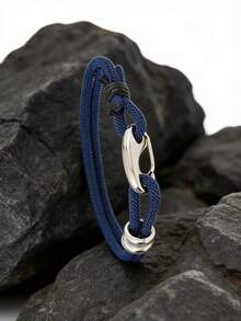 男士手链，航海风尼龙编织，可调节钩扣，适合日常佩戴和送礼 - 雙繩鉤扣手繩 - 查看 8