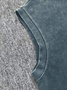 超大款做旧灰色无袖背心，宽松复古水洗风格，宽肩剪裁，休闲百搭夏季单品 - 霧霾藍 - 查看 4