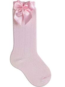 Children's 3/4 Party Socks 16-33 Satin Bow Long Shaft Youth Girl Baptism Wedding Flower Girl Social Dance Events Elegant Quality Soft Touch Coquette Korean Anime Schoolgirl - Rosa - 查看 10