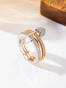 Fashionable Cubic Zirconia Combination Multi-Layer Movable Multi-Circle Heart-Shaped Multicolor Ring, Suitable For Women's Daily Wear - 3 Rings - View 5