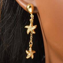 1 Pair 18K Gold Plated Tassel Starfish Earrings, Summer Beach Jewelry For Women & Girls - Gold - View 2
