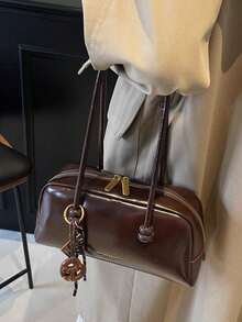 This Stylish And Minimalist Multi-Functional Shoulder Bag Is Made Of PU Material, Featuring Dual Handles For Carrying By Hand Or Over The Shoulder. It Is Perfect For Travel, Shopping, And Commuting To Work. - Coffee - View 4