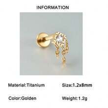 1 chiếc khuyên tai mặt dây chuyền thanh cong bằng titan G23, đính đá CZ Zirconia, đáy phẳng, ren trong, mạ vàng 18K, thích hợp cho xỏ khuyên sụn tai, vành tai, môi. - vàng titan - Xem 18