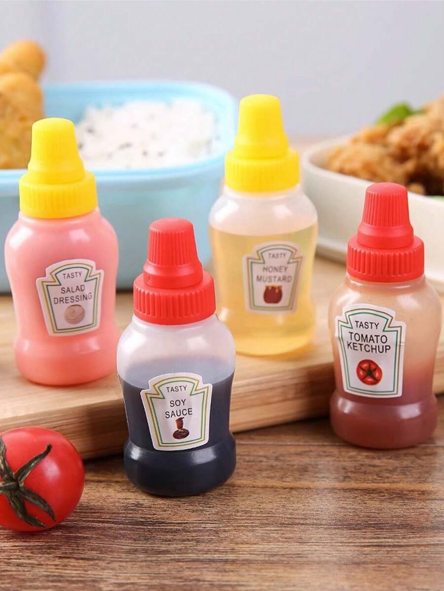 1pc/4pcs Mini Sauce Bottle, Plastic Squeeze Sauce Bottle, Japanese Style Squeeze Condiment Bottle, Portable Soy Sauce Bottle - Multicolor - View 1