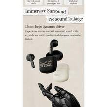 Coca Cola 可口可乐 T70 复古节拍蓝牙耳机，13 毫米驱动单元，蓝牙 6.0，皮革纹理，轻巧 3 克，黑/米色 - 查看 7