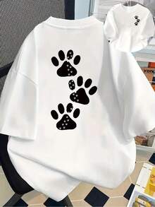 Comfortable Print. Front And Back Printed Short-Sleeve T-Shirt - Pet Paw Prints, Animal Footprints - Women's Spring/Summer  Printed T-Shirt, Your Best Choice! Simple And Casual Summer Top - White - View 1
