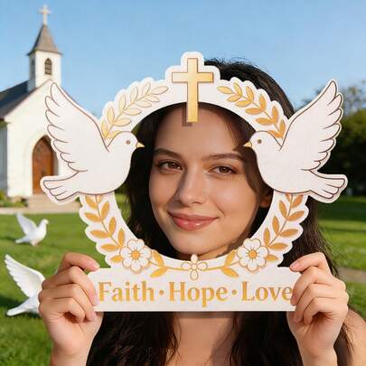 Primera Comunión Que Dios bendiga la fe, la esperanza y el amor, adecuado para la comunión católica cristiana, el , la decoración de la fiesta de cumpleaños, los accesorios de la foto de la cruz