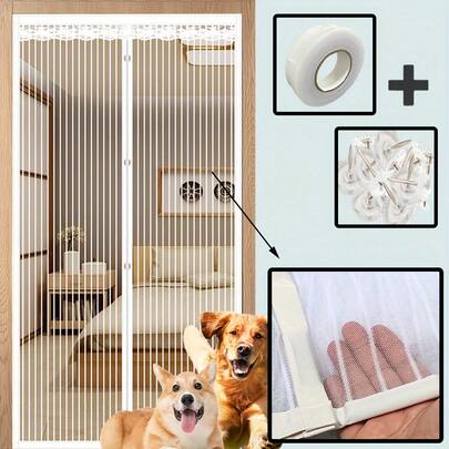 Cortina magnética para puerta contra mosquitos, cortina de puerta a rayas duradera anti-mosquitos, transpirable anti-insectos, semi-transparente para proteger la privacidad