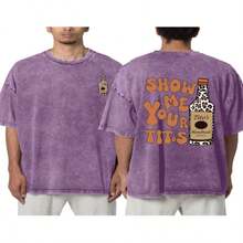 Vintage Vintage Style, Tito's Vodka Enthusiast, Leopard Print Elements, SHOW ME YOU TITOS Humorous Text Memes, Washed Double-Sided Printed Vintage T-Shirt..…. Retro Loose T-Shirt, Men's Casual Style T-Shirt, Machine Washable And Washable Old T-Shirt; Cool Design Pattern T-Shirt, Durable And Comfortable Fabric, Street Fashion Sense, A Must-Have For Street Style Enthusiasts, Top-Level Sportswear, Suitable For Daily Commuting, Dating, Leisure Matching, Suitable For Holiday Gift Giving, The First Choice For Gift Giving. HHMR - Màu tím - Xem 10