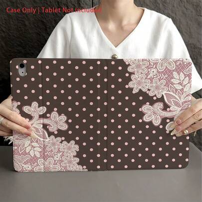 1 件复古棕粉色波点蕾丝保护套，带笔槽，适用于 iPad Pro 11 英寸、iPad Air 11 英寸/13 英寸 M3、11 英寸 A16、10.9 英寸第十代、9.7 英寸/10.2 英寸平板电脑，支持自动休眠/唤醒，多角度支架