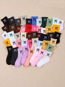 12 Pairs Kids' Assorted Candy Color Bow Mid-Calf Socks, Spring/Summer - Multicolor - View 6