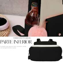Shendy Vendy Backpack With Large Capacity, 5-Piece Set Fashionable Cool Youth Backpack Pencil Case Laptop School Student - MOD217 黑色 - 查看 5