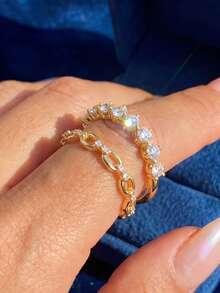 Bộ 1 nhẫn bạc 925 cao cấp, kiểu dáng tối giản, đính đá Cubic Zirconia, thích hợp cho nữ giới đeo hàng ngày, dự tiệc sinh nhật, làm quà tặng ngày Valentine và trong lễ cưới. - Vàng - Xem 5