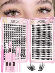 448pcs D-Curl Fluffy False Eyelashes Set, Includes Eyelash Glue, Tweezers, Brush, Suitable For Beginners, Natural And Soft, Includes Mascara Wand And Eyelash Glue, Voluminous Eyelash Extension Set, Long-Lasting Eye Makeup False Eyelashes Set, Suitable For Beginners - Multicolor - View 2