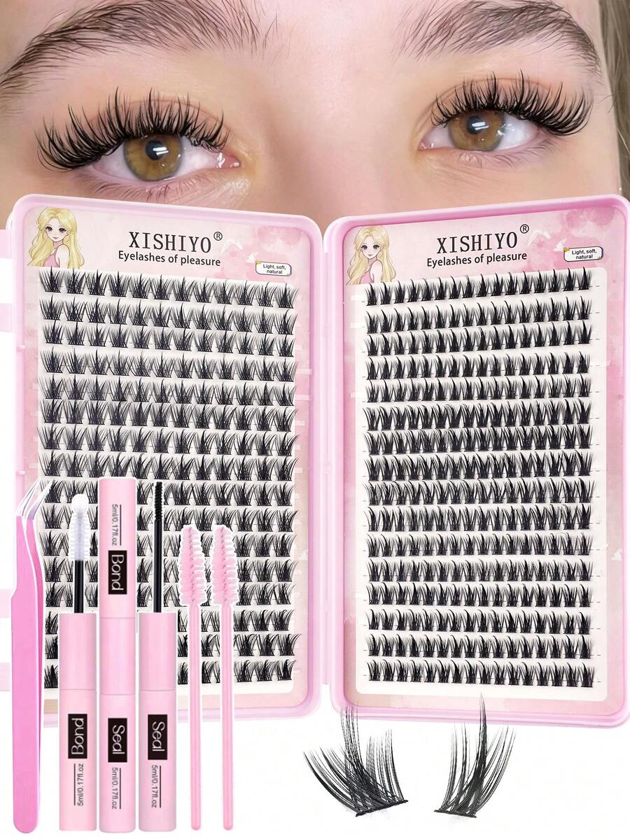 448pcs D-Curl Fluffy False Eyelashes Set, Includes Eyelash Glue, Tweezers, Brush, Suitable For Beginners, Natural And Soft, Includes Mascara Wand And Eyelash Glue, Voluminous Eyelash Extension Set, Long-Lasting Eye Makeup False Eyelashes Set, Suitable For Beginners