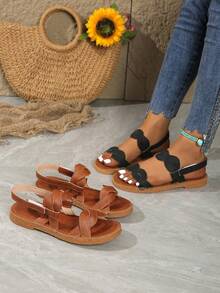 Teens' New Woven Open Toe Flat Sandals, Suitable For Vacation Or Commuting - Black - View 7