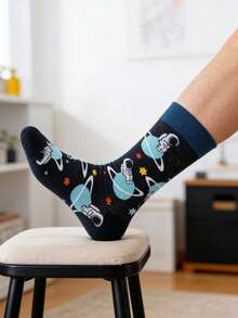 1 đôi tất dài đến bắp chân, kiểu dáng unisex, chủ đề phi hành gia, thoải mái, thường ngày. - Nhiều màu - Xem 4