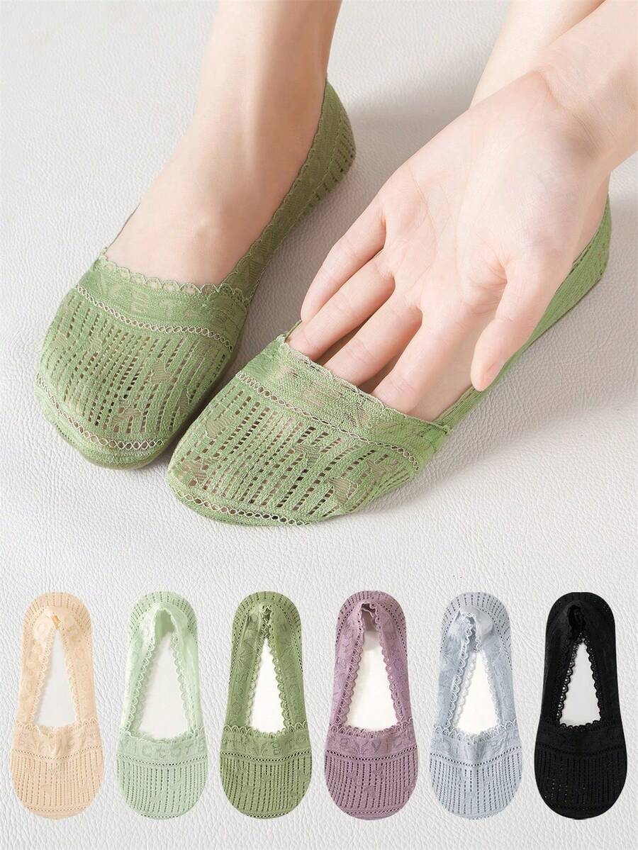 6 đôi tất ren nữ không lộ cổ chân, tất lót lưới thoáng khí, vô hình cho giày bệt, giày cao gót và trang phục mùa hè. - Nhiều màu - Xem 1