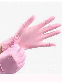 100pcs/Set Disposable Pink Powder-Free Latex-Free Waterproof Oil-Resistant Nitrile Rubber Gloves, 10pcs Free Gift, Suitable For Dishwashing, Laundry, Food Processing, Bathroom Cleaning, Manicure, Dyeing, Laboratory, Safety And Work, PVC Material, No Ironing Required, Hand Wash Recommended - S-100PCS - View 6