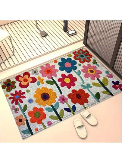 1 件装毛绒仿软 3D 花卉防滑浴室地毯 - 豪华地垫，适用于浴室、客厅、玄关，可手洗，带衬垫，优雅礼品
