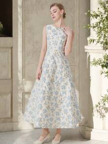 Luxury Jacquard Weave Sleeveless Party Dress For Women, Wedding Guest Dress, Prom Dress - Multicolor - View 2