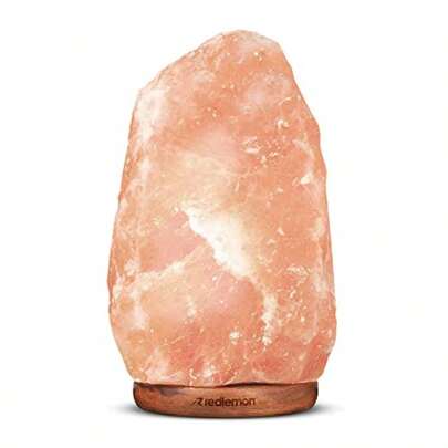 lamparas recargablesRedlemon Lámpara de Sal Rosa del Himalaya con Control de Intensidad de Luz Foco Intercambiable y Base de Madera Lámpara de Escritorio para Yoga Meditación Energía Purificación Ideal para Decorar