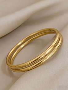 1 Pair Of Stainless Steel Vintage Classic Plain Bracelets, Stackable, Simple And Fashionable Accessories, Cuff Bracelets, Elegant, Non-Fading, Suitable For Daily Wear, Gift-Giving, Seasonal Jewelry, Versatile Style - Gold - View 5