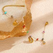 1 chiếc vòng tay mặt dây chuyền hình vỏ sò bằng thép không gỉ phong cách Bohemian sang trọng, phù hợp cho nữ giới mặc thường ngày/đi nghỉ mát, làm quà tặng. - Nhiều màu - Xem 5