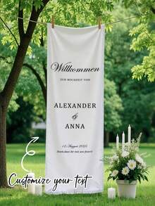Customized Wedding Banner - Personalized With Bride & Groom Names/Date/Text - Elegant German-Style Welcome Fabric Banner For Indoor/Outdoor Use - Multicolor - View 4