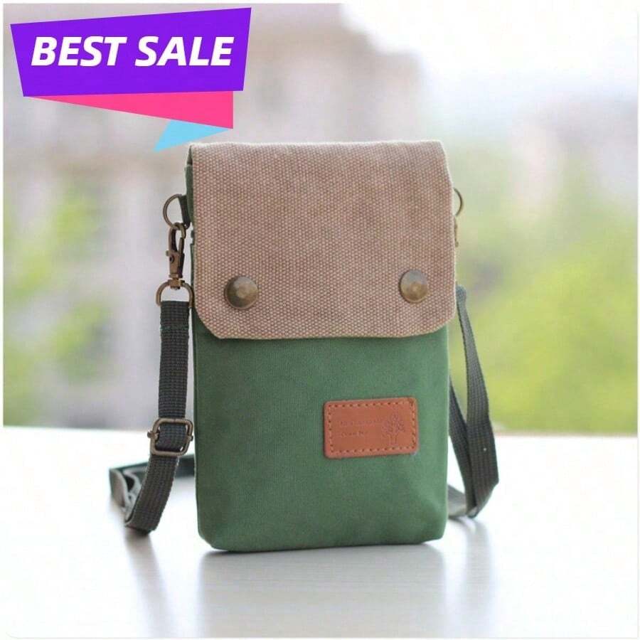 3-Layer Solid Canvas Crossbody Bag, Simple Fabric Phone Wallet, Fashion Mini Shoulder Coin Purse Casual Crossbody Pouch For Women - xanh quân đội - Xem 1