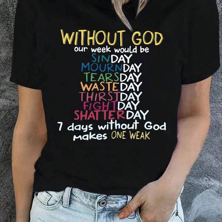 Women's Christian Inspired Letter Print T-Shirt-Casual Crewneck, Short Sleeve Top For Spring And Summer, Machine Wash, Spring Fashion | Inspiring Quotations | Elastic Fabrics Easter Sunday, For Couples, Modern Graphic Feel, Quick-Dry Performance, Street Casual Look - màu đen - Xem 1