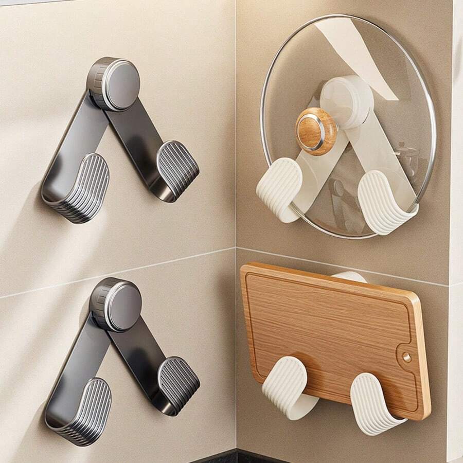 1pc Suction Cup Rotating Pot Lid Rack, Wall Mounted Kitchen Cutting Board Holder, Multifunctional Cookware Storage Hook - View 1