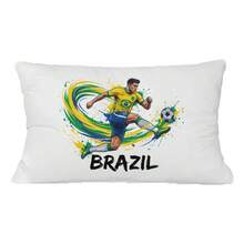 1件装 2D 平面巴西足球单面印花抱枕套，黄绿条纹足球迷客厅靠垫套（不含枕芯） - 1 - 查看 9