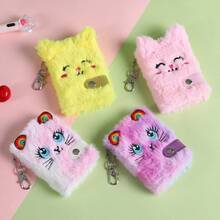 Set de 4 cuadernos de peluche con diseño de gato, libreta de notas con botón, mini diario, estilo aleatorio para niños - Multicolor - Ver 3