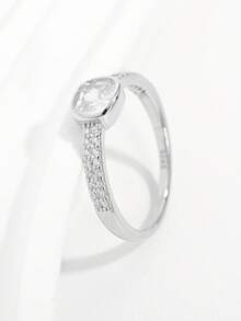 1 pieza Anillo de diseño de piedra cuadrada principal con incrustaciones de doble capa de circonita cúbica de plata esterlina 925 clásica brillante personalizada, regalo ideal para mujeres, adecuado para citas, fiestas y uso diario - Plateado - Ver 3