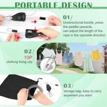 Clothesline For Travel50Ft Retractable Cloteine Outdoor Eavy Duty Travel Cloteine Retractable Clotes Line  Ouide Travel Cam Clotes Line Galvanized Steel Material Wit 10 Cls Stoe Bag - White - View 5