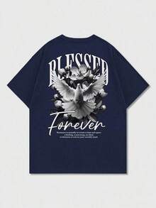 Men's Simple And Versatile Graphic Print Short Sleeve T-Shirt - 海軍藍 - 查看 4