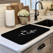 1pc Butterfly & Tea Smoke Pattern Multi-Purpose Absorbent Mat, Polyester Tabletop Protective Pad, Suitable For Kitchen, Dining Table Decor, Dish Drying, Washing Machine, Coffee Maker, Bathroom Vanity, Kitchen Accessories, Party Supplies - Minimalist Black and White Coffee Cup - View 5