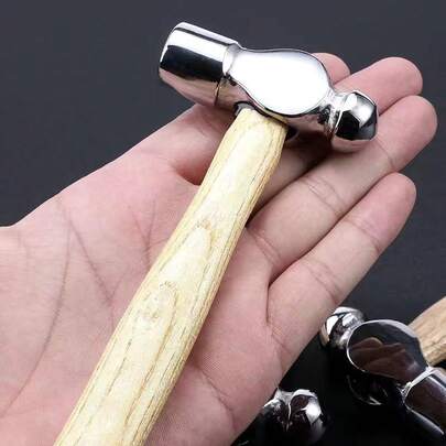 1pc Mini Wooden Handle Round Head Hammer, Reinforced -Plated Ball Peen Hammer, Multi-Functional Nutcracker Hammer, Portable Practical Tool Hammer, Round Wooden Handle, Escape Tool Hammer, For Prying Nails, Woodworking, Repair