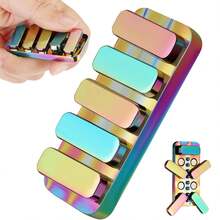 Rainbow Metal 5-Key Popper Fidget Toy, Portable Stress Relief Hand Slider, Satisfying Click Sound Sensory Gadget, Desk Accessory For Relaxing, Enhancing Focus, Anxiety Relief, Tactile Fidget Slider For Daily Use, Travel & Office, Cool Metallic Fidget Popper For Stress Reduction - Multicolor - View 3