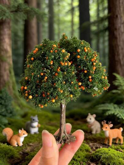 Realistic Mini Fruit Tree, Plastic Mini Orchard Decor With Orange And Red Fruits, Suitable For Home, Office Or Outdoor Decor, Garden Decoration, Train Model Display, Fairy Garden, Valentine's Day Gift, Diorama Desktop Landscape, DIY Decor Model Scene, Creative Hobby Gift