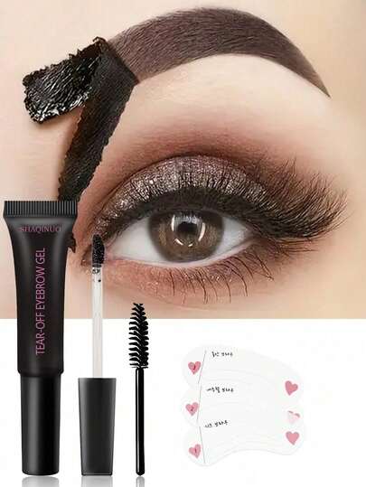 1 pieza Gel de cejas para tatuaje + 1 pieza Cepillo de cejas + 3 piezas Tarjeta de silicona para cejas de larga duración, resistente al agua, ligera y no pegajosa, para crear cejas 3D naturales, a prueba de manchas y de secado rápido
