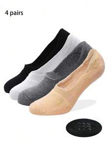 1/4 Pair Women's Invisible No-Show Socks, Thick Terry Lining, Non-Slip, Practical Ankle Socks For All Seasons - Multicolor - View 1