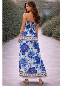 July Strapless Tropical Dress In Various Prints, 2025 Collection - 藍色花朵 - 查看 2
