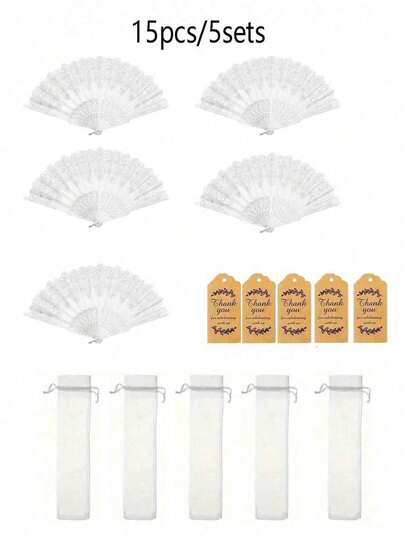 30 chiếc/10 bộ quạt xếp ren hoa rỗng cho nữ, quạt trang trí cổ điển, họa tiết tinh tế, bền chắc (Bao gồm 5 quạt, 5 thiệp và 5 túi vải organza). Thích hợp làm đạo cụ chụp ảnh cưới, quà tặng đám cưới, quà tặng phù dâu, lễ hội hóa trang, biểu diễn khiêu vũ, lễ hội, tân gia, Ngày của Mẹ, Lễ Tạ ơn, quà tặng Ngày Nhà giáo, trang trí nhà cửa và phụ kiện thời trang nữ.