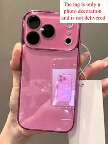 Casing Ponsel Mewah Berlapis Elektroplating Mengkilap Kompatibel dengan iPhone 17 Pro Max 16 15 14 13 12 11 Pro Max Warna Solid Sederhana Perlindungan Lensa Kaca Tahan Guncangan Bumper Penutup Belakang Keras - Hot Pink - View 8