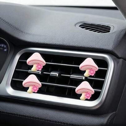 4 chiếc trang trí cửa gió xe hơi hình hoa và nấm sáng tạo, nhiều màu sắc, thú vị, thời trang, nhẹ, quà tặng tiệc tùng, không mùi thơm - Chỉ dùng để trang trí
