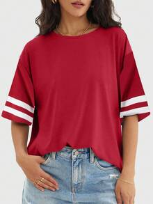 Speed mate Basic Loose Fit Short Sleeve Crew Neck T-Shirt, Burgundy - Red - View 3