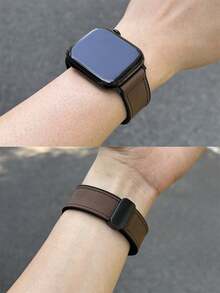 1件中性真皮與矽膠磁吸錶帶，適用於 ，適配 42mm、38mm、40mm、41mm、44mm、45mm、46mm、49mm 尺寸，時尚智慧手錶替換錶帶，適用於 Series Ultra2/1、SE2、SE 11、10、9、8、7、6、5、4、3、2、1 及更多機型，可作為學生返校禮物 - 咖啡棕 - 查看 8
