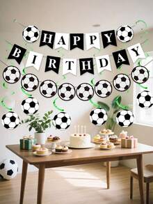1 Set Football Themed Birthday Party Decorations, Black - Happy Birthday Banner, Hanging Swirls, Flags, Party Supplies Suitable For Sports Theme Party - Football Decoration Set - View 5